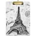Hyjoy Paris Eiffel Tower Clipboard Acrylic Standard A4 Letter Size Clip Board with Low Profile Clip for Office Classroom Doctor Nurse and Teacher