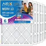 10x20x1 Air Filter MERV 13 Comparable to MPR 1500 - 2200 & FPR 9 Electrostatic Pleated Air Conditioner Filter 6 Pack HVAC AC Premium USA Made 10x20x1 Furnace Filters by AIRX FILTERS WICKED CLEAN AIR.