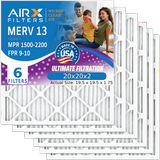 20x20x2 Air Filter MERV 13 Comparable to MPR 1500 - 2200 & FPR 9 Electrostatic Pleated Air Conditioner Filter 6 Pack HVAC AC Premium USA Made 20x20x2 Furnace Filters by AIRX FILTERS WICKED CLEAN AIR.