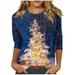 Kddylitq Christmas Womens Going Out Tops Elbow Compression Sleeve Snowman Crew Neck Blouses Elbow Graphic Snowflake T Shirts Tree Santa Claus Plus Size Shirts Blue S