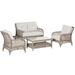 Outsunny 4pc Outdoor Patio Furniture Set 2 Rattan Chairs 1 PE Wicker Loveseat Sofa 1 Center Coffee Table w/ Tempered Glass Table-Top Soft Cushions for Garden Cream White