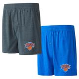 Men's Concepts Sport Blue/Charcoal New York Knicks Two-Pack Jersey-Knit Boxer Set