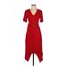 Banana Republic Casual Dress - Midi V-Neck Short sleeves: Red Print Dresses - Women's Size 00