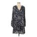 Saturday Sunday Casual Dress - Mini V-Neck Long sleeves: Black Print Dresses - Women's Size Small - Paisley Wash