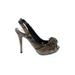 Uterque Heels: Slingback Platform Cocktail Party Tan Snake Print Shoes - Women's Size 37 - Peep Toe