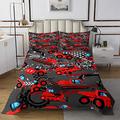 Loussiesd Excavator Quilted Bedspread Kids Construction Vehicles Quilted Coverlet for Boys Machinery Truck Cars Coverlet Set Red Cartoon Quilted Bedding Set Single Size