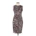 Calvin Klein Cocktail Dress - Sheath Crew Neck Sleeveless: Brown Leopard Print Dresses - Women's Size 6