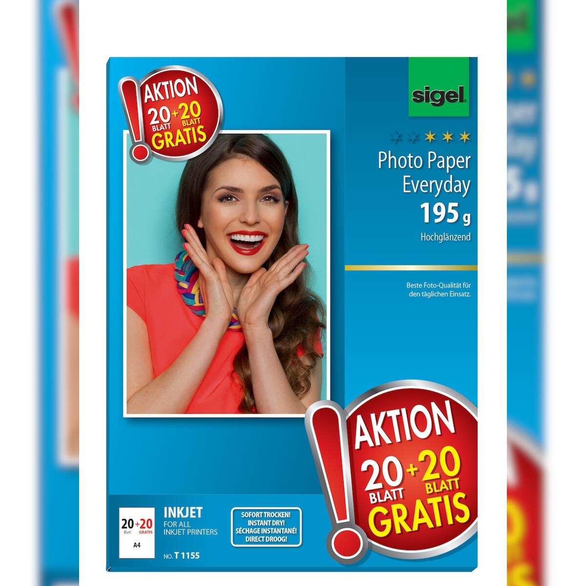 Sigel T1155 HOT DEAL InkJet Everyday Fotopapier, hochglänzend, 195 g/m², A4, 45 Blatt Image