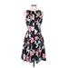 White House Black Market Casual Dress - A-Line Crew Neck Sleeveless: Black Floral Dresses - Women's Size 6