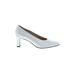 Amalfi Heels: Slip-on Chunky Heel Minimalist White Print Shoes - Women's Size 9 - Almond Toe