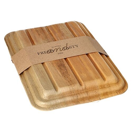 Papstar 50 Trays, Palmblatt "pure" 2-geteilt 400 ml 5,5 cm x 17,5 cm x 25,5 cm mit Deckel und Banderole Image