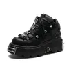 Marke Punk-Stil Frauen Schuhe Schnürung Fersen höhe 6cm Plattform Schuhe Frau Gothic Stiefeletten Metall Dekor Frau Turnschuhe