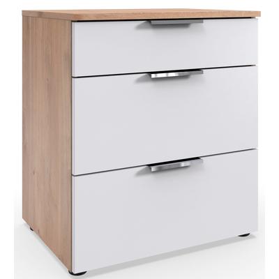 Nachtkommode WIMEX "Level by fresh to go", weiß (front weiß, korpus plankeneiche nachbildung), B:54cm H:61cm T:41cm, Spanplatte, Sideboards, 3 Schubladen mit soft-close Funktion, 54cm breit, 61cm hoch Image