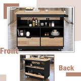 Mobile Storage Islands Rolling Kitchen Island Cart Modern Tableware Cabinet with 2 Drawers, Spice Rack, Wine Rack for Kitchen