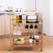 Gold Wood Metal Frame Kitchen Cart on 4 Wheels with Wine Rack and Handle