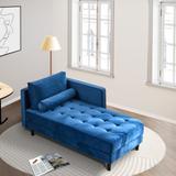 Living Room Chaise Lounge Indoor Velvet Sleeper Loveseat Sofa Button Tufted Lounge Chair with Square Arms and Pillows