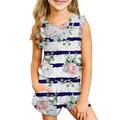 Kids Girls Summer Outfits Cute Cotton Ruffle Tank Top T-Shirt and Shorts Set Floral Printed Stripes with Side Pockets Toddler Baby Girl Comfortable Sleeveless Clothes Set qILAKOG 3-4 Years