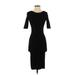 Topshop Casual Dress - Midi Crew Neck 3/4 sleeves: Black Solid Dresses - Women's Size 4