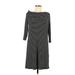 Amour Vert Casual Dress - Shift High Neck 3/4 sleeves: Black Stripes Dresses - Women's Size Small