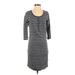 Sundry Casual Dress - Sheath Scoop Neck 3/4 sleeves: Gray Print Dresses - Women's Size Small