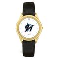 Men's Black Miami Marlins Leather Wristwatch