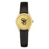 Women's Black San Diego Padres Gold Dial Leather Wristwatch