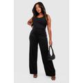 Plus Velvet Studded Wide Leg Trousers