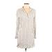 James Perse Casual Dress - Mini Collared Long sleeves: White Print Dresses - Women's Size Medium