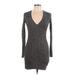 Intermix Casual Dress - Sweater Dress V-Neck Long sleeves: Gray Print Dresses - Women's Size P