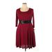 R&M Richards Casual Dress - A-Line Scoop Neck 3/4 sleeves: Burgundy Print Dresses - New - Women's Size 14