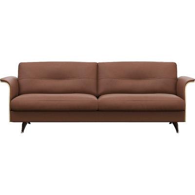 3-Sitzer FLEXLUX "Glow Designsofa, bequem und komfortabel durch hochwertigen Sitzaufbau", braun (old chesnut), B:224cm H:81cm T:91cm, 100% Echteder, Sofas, Skandinavisches Design, hochwertige Verarbeitung, Armlehne walnuss Image