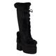 Wavyvigs Mid Calf Furry Winter Snow Boots for Women Platform Chunky High Heel Warm Boots Lace Up with Zipper Black Mark Size 39