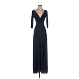 Dessy Collection Cocktail Dress - Maxi V-Neck 3/4 Sleeve: Blue Dresses - New - Women's Size 2X-Small