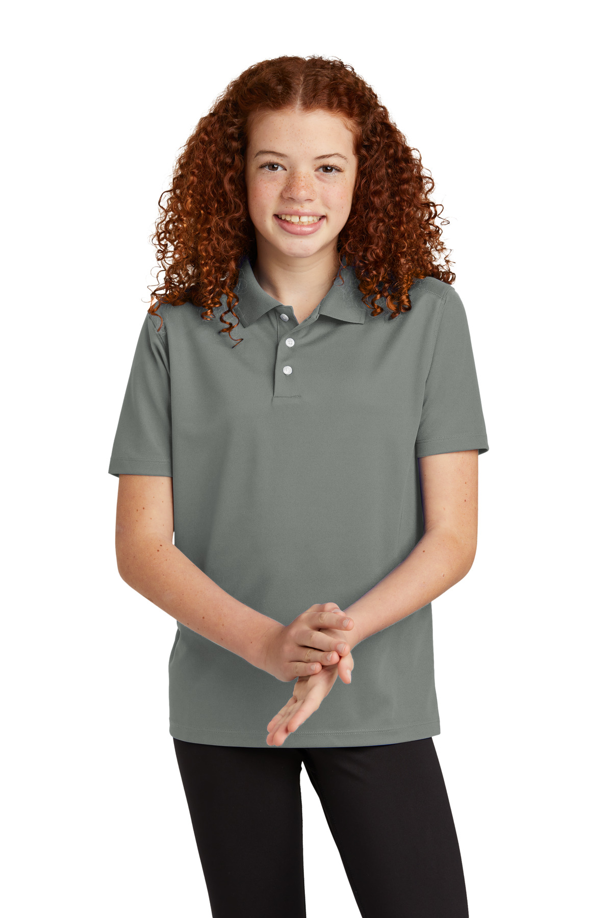 Sport-Tek YST740 Youth UV Micropique Polo Shirt in Grey Concrete size Small | Polyester
