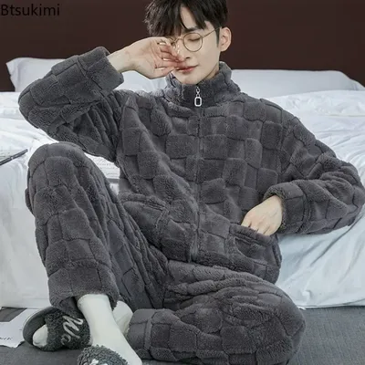 2025 männer Verdicken Warme Pyjamas Sets Flanell 2 Stück Sets Nachtwäsche Männlichen Herbst Winter Image