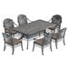 5/7-Piece Cast Aluminum Outdoor Dining Set with 68.9'' L X 37.4'' W Rectangular Table andRandom Color Seat Cushions