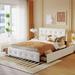 White Linen Queen Platform Bed with Classic Headboard and 4 Drawers