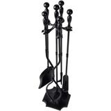 5 Fireplace Sets Black Handle Wrought Iron Large Fire Tool Set And Holder Outdoor Fireset Stand Rustic Antique