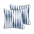 Mozaic Humble + Haute Blue and White Ikat Stripe Indoor/Outdoor Corded Square Pillows (Set of 2) 22 x 22 x 6 - Salix Vintage Indigo