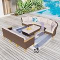 11-Piece Outdoor Wicker Half-Round Furniture Set Half-Moon Sectional Sofa All Weather Curved Conversation Set 10-Seat - Type A