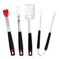 Barbecue Tools 4pcs in 1 Set Outdoor BBQ Stainless Steel Barbecue Tool Barbecue Fork Shovel Clip Brush Combination (Black)