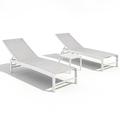 Crestlive Products Outdoor Aluminum Textilene Chaise Lounge Chairs and Table Set of 3 White/Grey/Blue Fabric White Frame