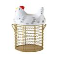 Back to School Savings! Feltree Colorful Design Eggs Basket Ceramic Chicken-Shaped Lid Round Wire Basket Bottom and Handle