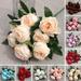 Sunjoy Tech Fake Flower Realistic No Withering Home Decoration European Style 10 Head Artificial Burgundy Roses Bunch for Living Room