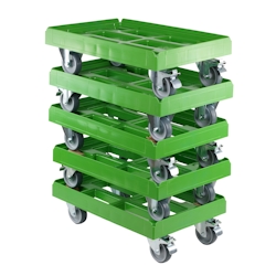 5 Stück Transportroller für Kisten 60 x 40 cm mit 2 Bockrollen und 2 Bremsen grün Image