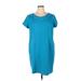 Talbots Casual Dress - Mini Crew Neck Short sleeves: Teal Print Dresses - Women's Size 14