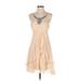 BCBGMAXAZRIA Cocktail Dress - A-Line Scoop Neck Sleeveless: Tan Print Dresses - Women's Size 0