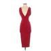 Want My Look Casual Dress - Bodycon V-Neck Sleeveless: Red Solid Dresses - Women's Size Small