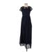 Zara Basic Casual Dress - A-Line High Neck Short sleeves: Blue Solid Dresses - Women's Size 2