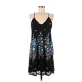 Nicole Miller New York Casual Dress - Mini V-Neck Sleeveless: Black Floral Dresses - Women's Size 8